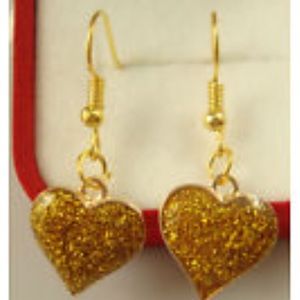 Golden glitter heart drop earrings